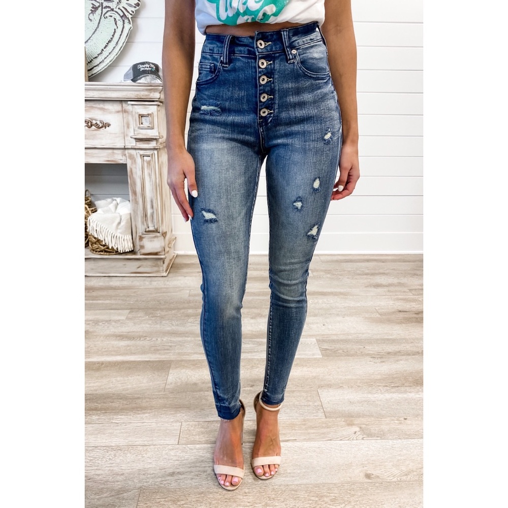 CLEARANCE Padme High Rise Exposed Button Fly Skinny Jeans - Picture 4 of 13